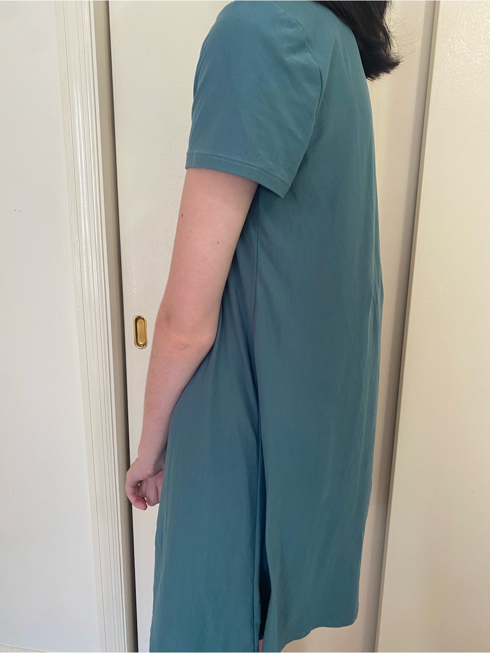 Pink Rose Size Medium Teal Short Sleeve V-Neck Tee Dress with Ladder Detail - Picture 4 of 7